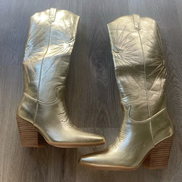 billini constance gold metallic western statement festival cowboy boots size 7 - Picture 3 of 11